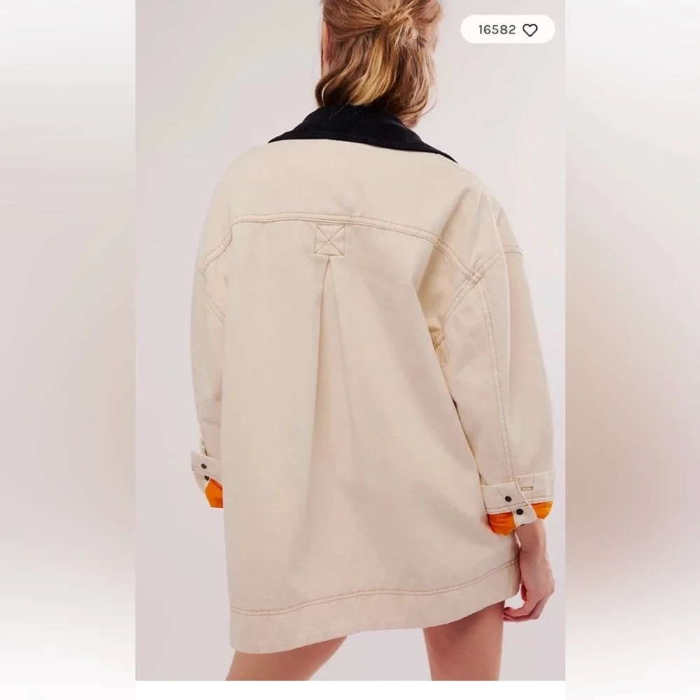 Free People Denim Barn Coat We The Free Denim Button Hook Closures  Ecru - Picture 4 of 8